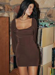 Lillie Long Sleeve Mini Dress Brown