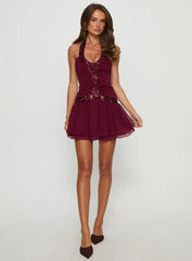 Aisleigh Sequin Halter Mini Dress Berry