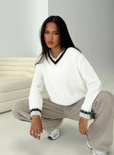 Federation V Neck Knit Sweater White