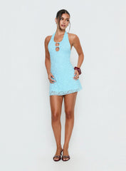 Blue Sky Halter Cut Out Mini Dress Blue