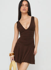 Poseur Plunge Mini Dress Chocolate
