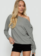 Hazle Stud Detail Off Shoulder Jumper Grey