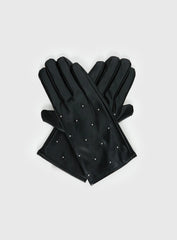 Zaylah Faux Leather Stud Detail Gloves Black