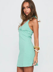 Lucee Halter Mini Dress Green Stripe