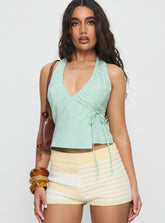 Save A Seat Wrap Halter Top Green Stripe