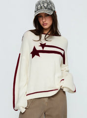 Star Track Graphic Jumper Cream / Red