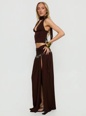 Spirita Beaded Sarong Maxi Skirt Brown