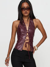 I've Been There Faux Leather Halter Top Red
