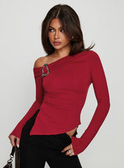 Donalla Off The Shoulder Hardware Detail Top Red