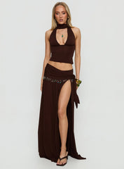 Spirita Beaded Sarong Maxi Skirt Brown