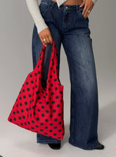 Worth My Time Oversized Tote Bag Red / Black Polka