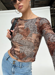 Tied In Long Sleeve Top Leopard