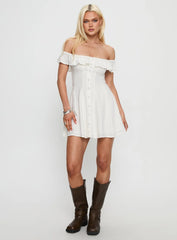 Corail Off Shoulder Frill Mini Dress White