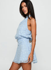 Eurythmic Scarf Halter Mini Dress Blue Jacquard