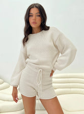 Harmony Balloon Sleeve Knit Romper Beige
