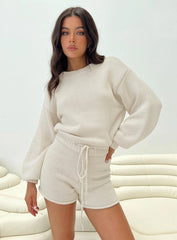 Harmony Balloon Sleeve Knit Romper Beige