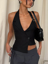 Rosanto Asymmetrical Buckle Top Black