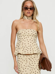 Sydni scarf detail strapless top Yellow / Chocolate polka