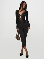 Find An Angel Long Sleeve Lace Trim Top Black