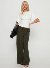 Jette Tailored Buckle Pant Green Pinstripe