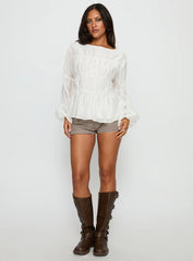 Xamira Ruched Long Sleeve Top White