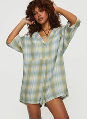 Caraliia Romper Green/Blue Check
