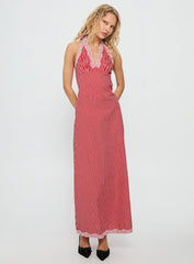 Betsie Halter Lace Maxi Dress Red Gingham