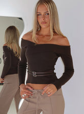 Ellenore Belt Detail Off Shoulder Top Brown