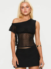 Cicero One Shoulder Frill Top Black
