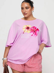 Hibiscus Haven Oversized Tee Pink Curve