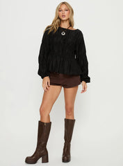 Xamira Ruched Long Sleeve Top Black