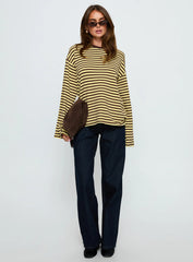 Settle Down Long Sleeve Top Yellow / Brown Stripe