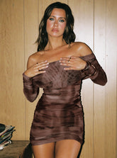 Raquella Long Sleeve Mini Dress Brown