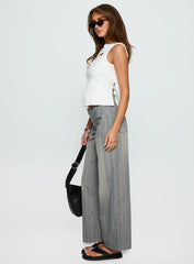 Lifetimes Mid Rise Wide Leg Cargo Jeans Dark Blue Stripe