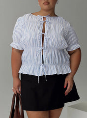 Alistair Bow Tie Top Blue White Stripe Curve