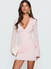 Joya Long Sleeve Plunge Mini Dress Pink