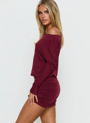 Kaitlinn Ruched Long Sleeve Playsuit Red