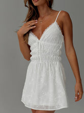 Stick Around Ruched Mini Dress White