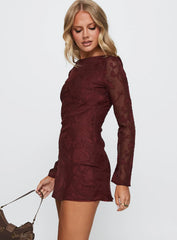 Jadee Long Sleeve Mini Dress Burgundy Floral