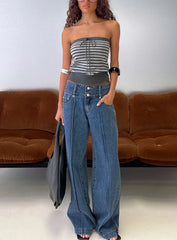 Hannalee Low Rise Wide Leg Jeans Mid Blue Wash