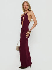 Lyssa Halter Plunge Maxi Dress Plum