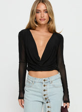 Carefree Days Long Sleeve Cowl Neck Top Black