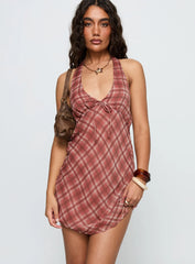 Laraline Halter Mini Dress Red Check