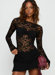 Anjolene Lace Wrap Bust Bodysuit Black