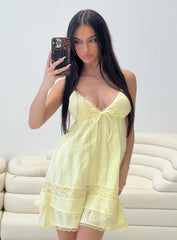 Cherubs Lace Babydoll Mini Dress Yellow