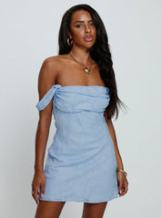 Zabbarra Off The Shoulder Mini Dress Blue