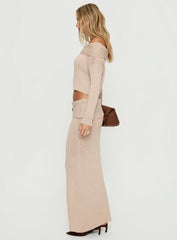 Devion Foldover Waist Maxi Skirt Beige
