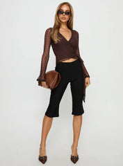 Tevon Wrap Long Sleeve Top Brown