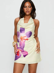 Latifah Halter Cowl Neck Mini Dress Cream Floral