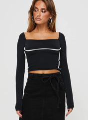 Maidenwell Contrast Long Sleeve Top Black
